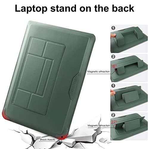 HoYiXi 14 Inch Laptop Sleeve Case Leather Bag with Stand Compatible with MacBook Pro 14 2021/ASUS Vivobook 14/HP Pavilion X360/Lenovo IdeaPad 14/Dell Lenovo HP ASUS Acer HUAWEI Matebook 14'' PC, Green — view 4