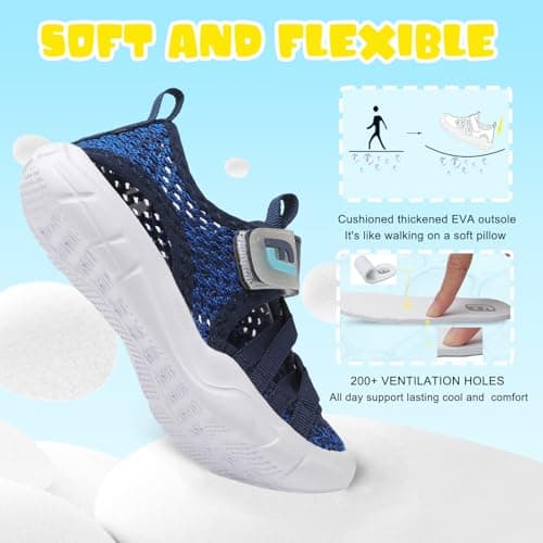 JOINFREE Shoes for Toddler Boys Girls Summer Sandals Non-Slip Breathable Quick Dry Water Shoes, Lightweight Flexible Kids Beach Shoes for Pool, Outdoor & Daily Wear Black Blue, 6 Child — view 6