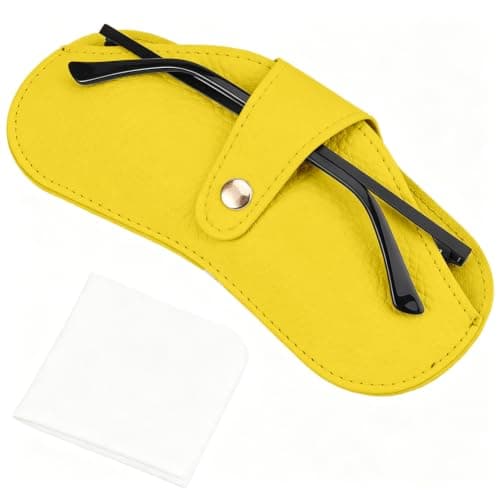 CREATCABIN Leather Glasses Case Soft Sunglasses Case Flat Eyeglass Cases Slim Yellow Portable Spectacle Cases Storage Pouch Bag Lightweight with Cleaning Cloth Gift for Women Men Travel 6.7x3.3 Inch