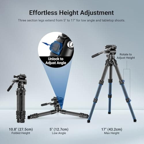 NEEWRE Carbon Fiber Desktop Mini Tripod for Camera, Tabletop Portable Travel Tripod with Video Fluid Head, QR Plate for TikTok DSLR Action Camera Video Recording Streaming, Max Load 6.6lb/3kg, TP10 — view 5
