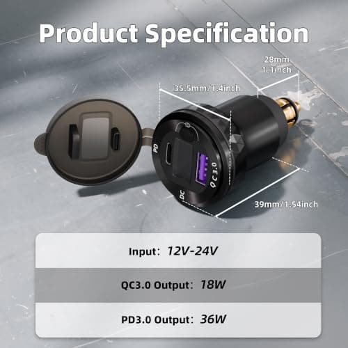 Joinfworld DIN Hella Plug to USB C & USB A Dual USB Charger,Quick Charge — view 5
