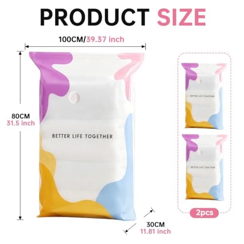 No Pump Vacuum Storage Bags with Zips Extra Large Better Life Space Creator Travel Bag Ziplock Suction Pack Moving Compression Bags forClothes, Blanket, Down Quilt (39.37 * 31.5 * 11.81 inch, 2PCS） — view 2