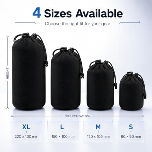 Active Pro Camera Lens Pouch Set 4 Pack (S M L XL) - Thick Protective Neoprene Lens Case Bag with Belt Loop & Hook - for Canon, Nikon, Sony, Fuji, Olympus, Panasonic, Sigma DSLR & Mirrorless Lenses — view 3