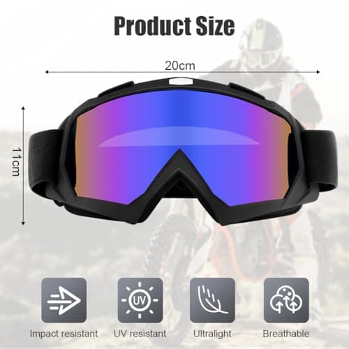 HOTUT Bike Motorcycle Goggles for Riding, Dirt, Ski, ATV, Racing, Windproof & Dustproof Dirt Bike Motocross Goggles, UV400 Eyewear Padded Soft Thick Foam, Motocross Helmet Windproof Glasses for Adults — view 2