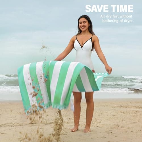 Winthome 2 Pack Beach Towel for Adults - Large Microfibre Beach Towel Quick-Dry, Sand Free, Lightweight, With Bag for Beach, Pool, Camping, Yoga & Outdoor Green + Pink 90×180cm — view 5