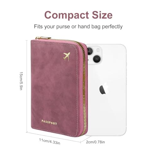 ILIYAH RFID Anti-Theft Passport Wallet Holder - Waterproof PU Leather Family Travel Document Organizer with Safe Zipper (Rose) — view 5