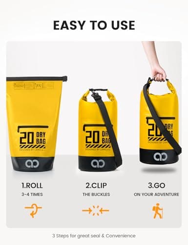 Lamicall Dry Bag, Waterproof Bag - [Robust & Anti-Scratch] 5L/10L/20L/30L/40L Waterproof Backpack with 100% Water Proof Phone Pouch, Floatable Drybag for Boat Swimming Kayaking Camping - Yellow(20L) — view 6
