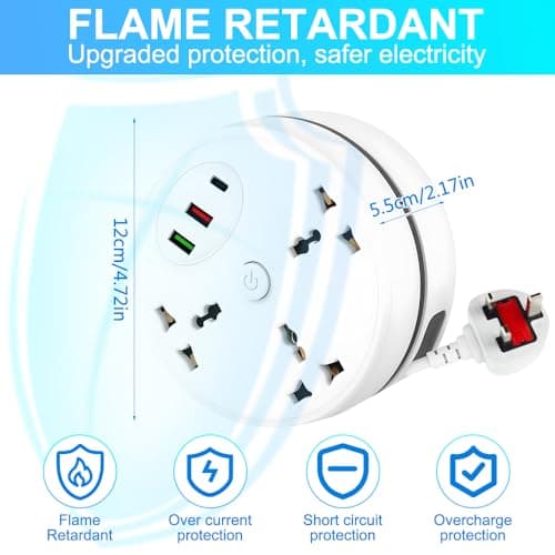 Rppiup Extension Lead With USB Slots, Security Upgrade 2.8m Plug Extension Socket With 3-Outlet Surge, 2500w 10a Multi Power Strip, 1 Pd+2 USB Ports, Rollable Retractable Travel Extension Lead — view 2