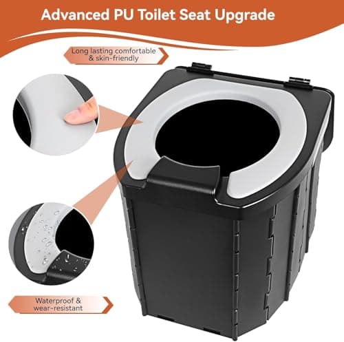 Synvion Portable Camping Toilet for Adults, Foldable Travel Toilet with PU Cushion Seat, 5L Capacity, Waste Bags & Carry Bag, Compact & Easy to Clean for Outdoor, Road Trips & Emergency Outdoor Use — view 4