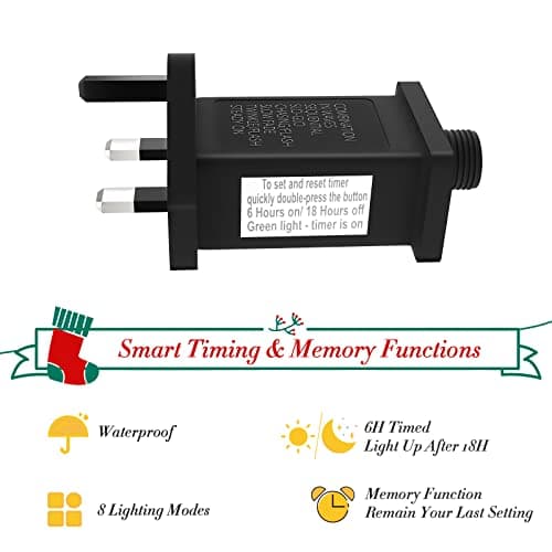 31V Transformer Plug for Christmas Lights, Gcstnn 6W LED Replacement Adapter with Timer,Memory,8 Modes,IP44 Waterproof Power Supply Controller for Christmas Tree Lights,Icicle Fairy Lights,Net Lights — view 3