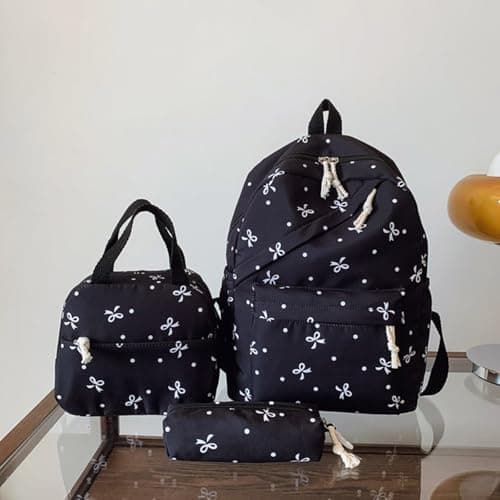 Black School Bag for Girls Boys Kawaii Bow Backpack with Lunch Bag Pencil Case 3PCS Set Coquette Style Daypack for Teens Primary Secondary Middle School Kids Outdoor Activities Hiking Daypack Age 6-18 — view 2