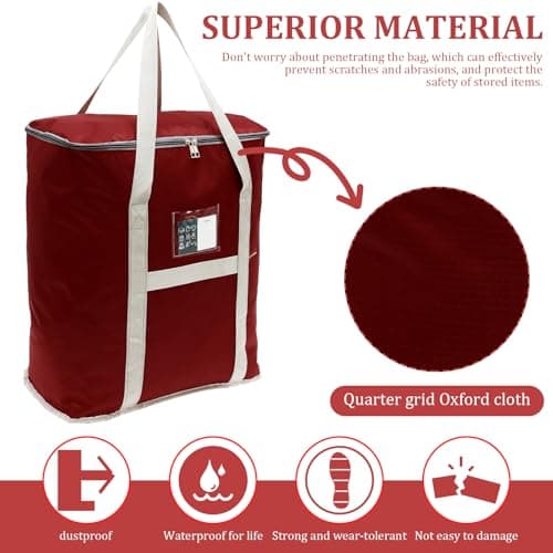 50L Moving Packing Bags, Oxford Heavy Duty Duffel Bag with Zips and Handle, Waterproof Bedding Bag for Moving, Storage, Camping and Travel(Red,50L) — view 5