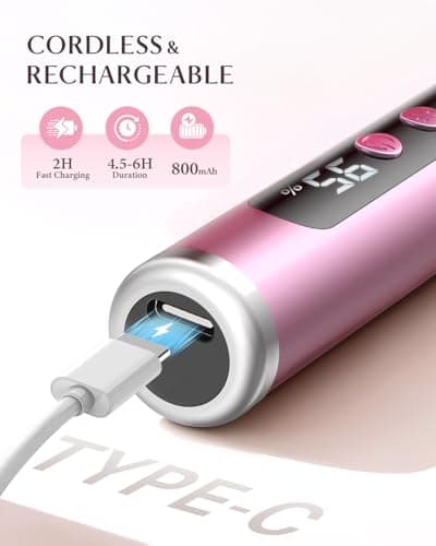 JOREST Cordless Electric Nail Drill, 13-in-1 Nail File Kit with LED Display, 35,000 RPM 6-Speed Rechargeable Manicure Tool for Acrylic Gel Nails, with Bits & Sanding Bands for Beginners, Rose Pink — view 5