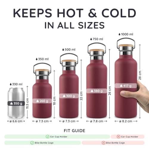 Bambaw Stainless Steel Insulated Water Bottle 500ml, Double-Walled Metal Water Bottles 500ml, Sturdy, Leak-Proof & Lightweight, Easy to Clean & Great for Travel (Red Berry) — view 5