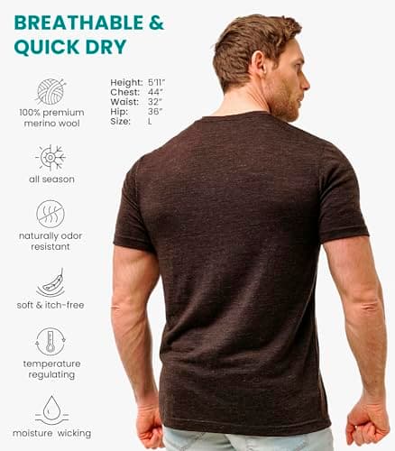 100% Merino Wool T Shirt Mens - Merino Wool Base Layer Men + Hiking Socks (Large, Metal Grey) — view 2