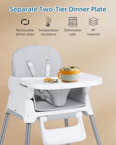 Bellababy 3 in 1 Baby High Chair, Convertible Highchair to Booster Seat & Toddler Play Chair, Foldable Feeding Chair with 5 Point Harness, Removable Washable Tray & Waterproof PU Mat for 6–36 Months — view 5