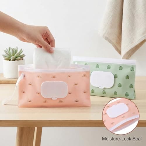 4 Pack Portable Wet Wipes Pouch, Refillable Baby Wipes Dispenser with Loop, Reusable Waterproof Wipe Holder for Diaper Bag, Stroller, Travel, Outdoor & Camping — view 2