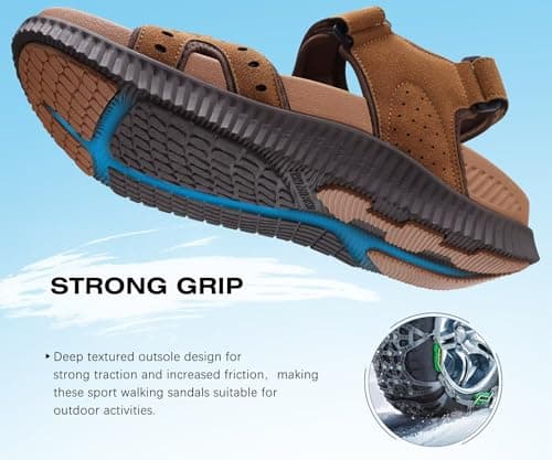 KuaiLu Mens Leather Hiking Sandals with Orthopedic Arch Support — view 4