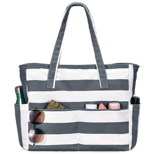 oscaurt Large Beach Bag with 9 Pockets, Waterproof Beach Bags for Women, Sandproof Summer Beach Tote Bag with Zip, Holiday Essentials Shopping Bag Travel Bag Handbags for Pool Gym Weekend