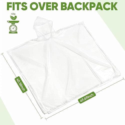 JXJIUA Rain Ponchos for Adults - Men/Women Disposable Emergency Rain Coat with Drawstring Hood, Family Home Survival Kits Clear 6 Pack — view 6