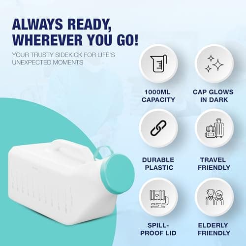 Denus 1000 ml Leak & Smell Proof Urine Bottles Male Spill Proof. Special Male Urine Bottle with Soft Edges, Glowing Lid. Portable Male Urinal Bottles for Men for Travel — view 2