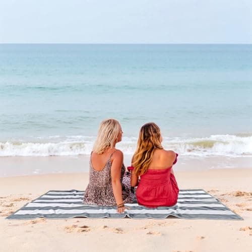Ouxiaobai Cotton Oversized Beach Towel - 35 x 70 Inch Large Size Pool Towel, Striped Soft Cabana Swim Towel (Grey) — view 5