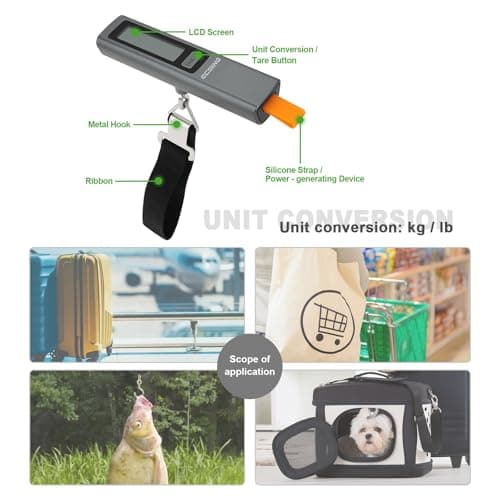 ECSiNG Portable Luggage Scale Battery Free - Digital & Backlit LCD Display, Luggage Weight Scale, 110 lbs/50 kg, For Travel, Airplane, Shipping, Shopping, Outdoor — view 4