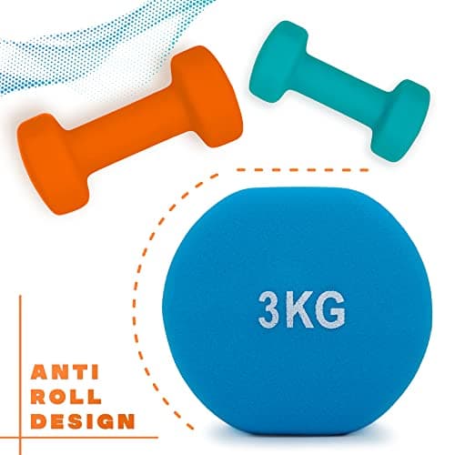 Dumbbell Set with Rack – 1kg, 2kg and 3kg Pairs of Dumbbell Weights – Neoprene Coated – Colourful – Fitness and Home Gym Equipment by Nordfit — view 3