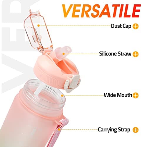 YC Kitchen Water Bottle with Time Marker - 1L Water Bottles with Straw, air up water bottle Leakproof & BPA Free Sports Water Bottle with Carry Strap for Fitness,Gym,and Outdoor Sports — view 2