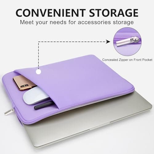 HEDUGO Laptop Sleeve Case with Zipper Accessory Pocket Compatible with 15 to 16 inches MacBook Air/Pro Padded Computer Pouch Cover Shockproof Protective for 15” to 16” Laptop/Chromebook/Tablet, Purple — view 2