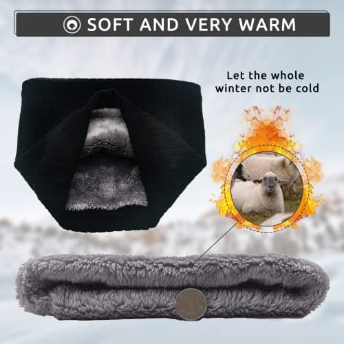 Angozo Winter Neck Warmer Knitted Snood Heated Scarf for Men Women Christmas Fishing Sports Gift (Black) — view 5