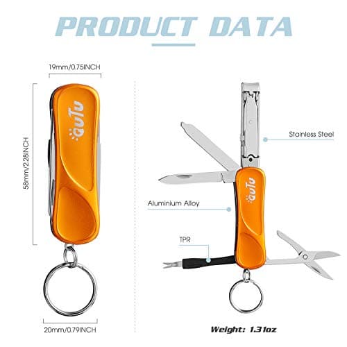 OUTU Keychain Nail Clippers Multitool, 7 in 1 EDC Utility Tool with Nail Clipper, Scissors, Gifts for Him Men Husband Dad Boyfriend (Orange) — view 5