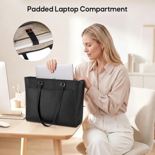 RAINSMORE Handbags for Women 15.6" Waterproof PU Leather Laptop Tote Bag — view 6