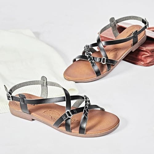 Veittes Women's Dressy Casual Strappy Flat Slide Sandals,Black 7.5 — view 3
