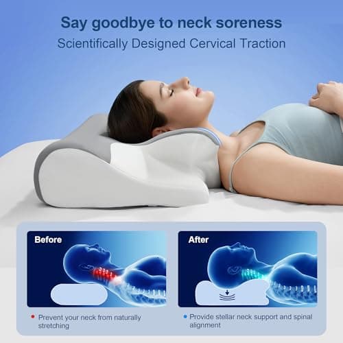 Winthome Memory Foam Pillow for Neck Pain, Restorative Sleep Cervical Pillow, 60D Slow Rebound Ergonomic Pillow with Removable Cover — view 2