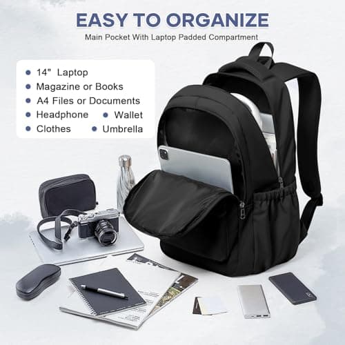 WEPLAN School Backpack School Bag for Teenage Girls Boys College Rucksack Lightweight Schoolbag Casual Backpack Dayback Women Bookbag College Waterproof 14 Inch Laptop Backpacks,A1-Black — view 6