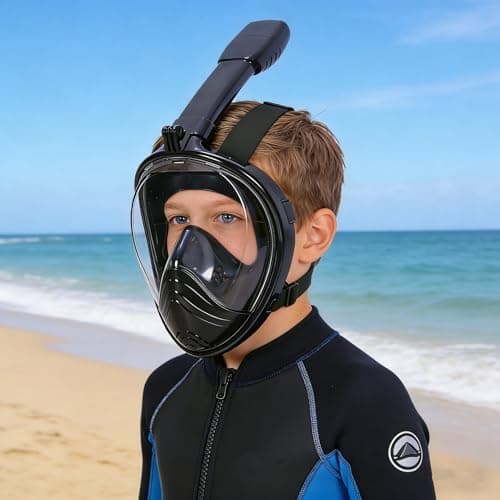 Snorkel Mask for Kids,Full Face Diving Mask Anti-Fog, Anti-Leak 180°view Design, Snorkeling Mask Set for Kids Girls Boys- Sports Camera Compatible(Black XS) — view 2