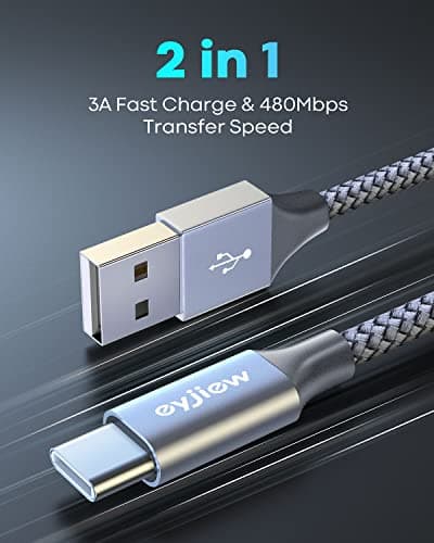 eyjiew Short USB C Charger Cable 0.5m 2Pack, USB to USB C Car Charger Cable — view 3