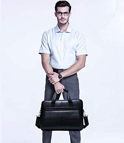 BTDAO Leather Briefcase 15 inch Laptop Bag Messenger Shoulder Work Bag Crossbody Handbag for Business Travelling for Men Father Husband (CFC-Black) — view 2