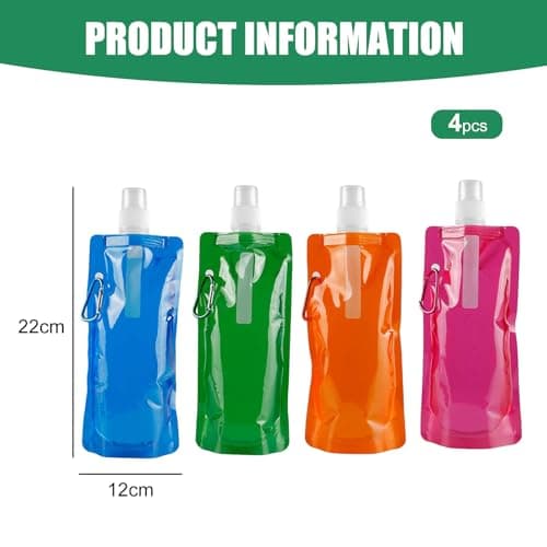 4 Pack Collapsible Water Bottles 480ml with Clip 4 Colours — view 2
