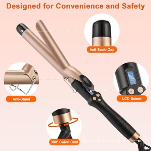 Curling Tongs 25mm for Medium and Long Hair Professional Tourmaline Ceramic Barrel Curler Iron with Clamp Dual Voltage Adjustable Temperature Long-Lasting Results Black — view 6