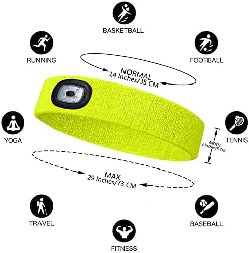 ATNKE LED Lighted Headband, USB Rechargeable Running Hat Ultra Bright 4 LED Waterproof Light Lamp Headlamp High Stretch Moisture Wicking Multi-Color/Fluorescent yellow — view 2