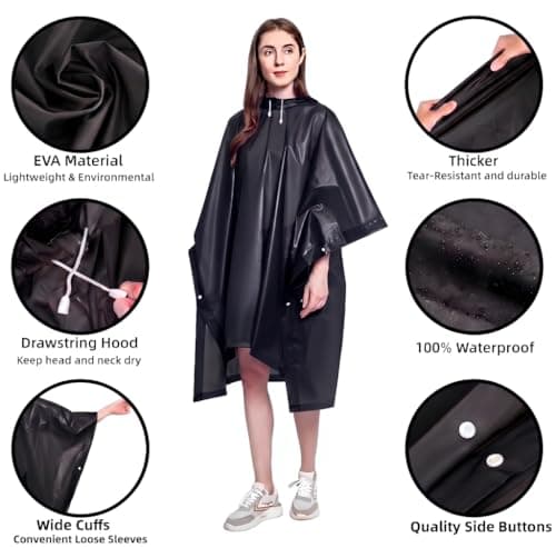 NAYEZH Rain Poncho for Adults, 2‑Pack Reusable Waterproof Cape with Hood — view 4