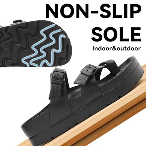 Waysoland Women's Platform Sandals with Arch Support Comfortable Slides Thick Soles Flat Sandals With Adjustable Buckle & Ultra Cushion(Black,6 UK) — view 6