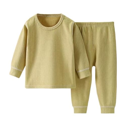 Hikewin Kids Thermal Underwear Long Johns Set Toddler Little Boys Girls Pajamas Warm Base Layer Set Yellow 4-5Years