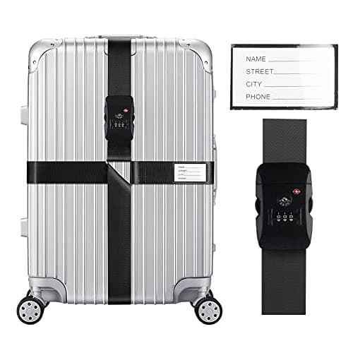 Veki Cross Luggage Straps Set TSA Approved with Lock, Blakc, 1pc