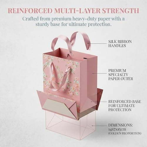 Novocloud 2Pcs Gift Bag, Luxury Small Gift Bags for Presents, Floral Print Birthday Bag, 14 x 7 x 15 cms, Small Bags for Gifts for Birthdays & Celebrations & Other Occasions for Her (Blue & Pink) — view 6