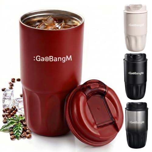 : GaoBangM 450ml Travel Mug, Insulated Coffee Cup with Leakproof Lid, Red