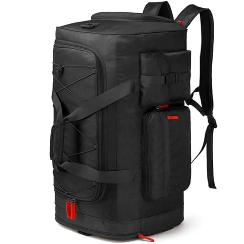 Lyweem Large Duffle Bag Backpack for Travel, 70L Heavy Duty Gym Duffel Bag for Men Women with Shoes Compartment, Sports Holdall Backpack for Weekend Overnight Traveling, Black