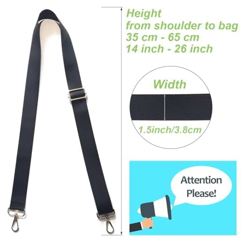 Hibate 1.5" Wide Cotton Replacement Crossbody Bag Strap for Women's Handbags Shoulder Straps - Black/Silver Hardware — view 5